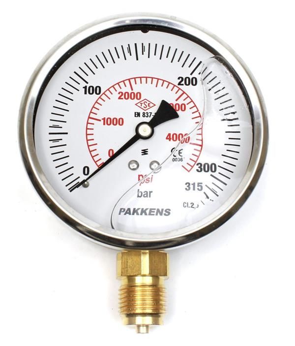 Pakkens 0-315 Bar 100 mm Alttan Bağlantılı Gliserinli Manometre G 1/2 inç