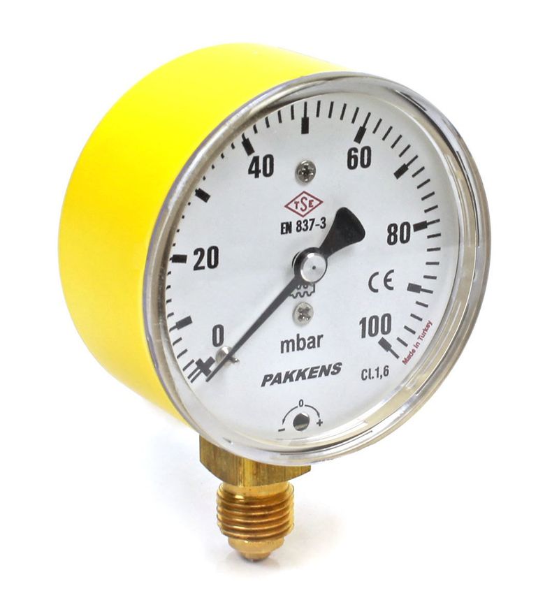 Pakkens 0-100 mBar 63 mm Alttan Bağlantılı Kapsül Diyaframlı Doğalgaz Manometresi CL1,6 G 1/4 inch
