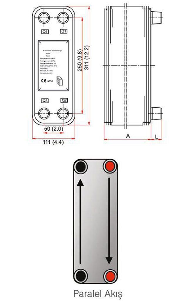 Mit MB-05 - 16 Plaka Kaynaklı Plakalı Isı Eşanjör Bağlantı 1''- 1'' Kapasite 1000 Litre/Saat