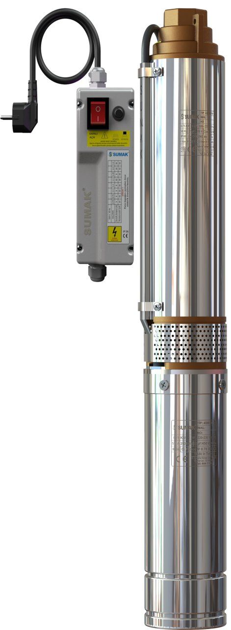 Sumak 4SDM310 4 inch Paslanmaz Dalgıç Pompa Monofaze (220V) 1HP (Panolu, 15 m. Kablolu)