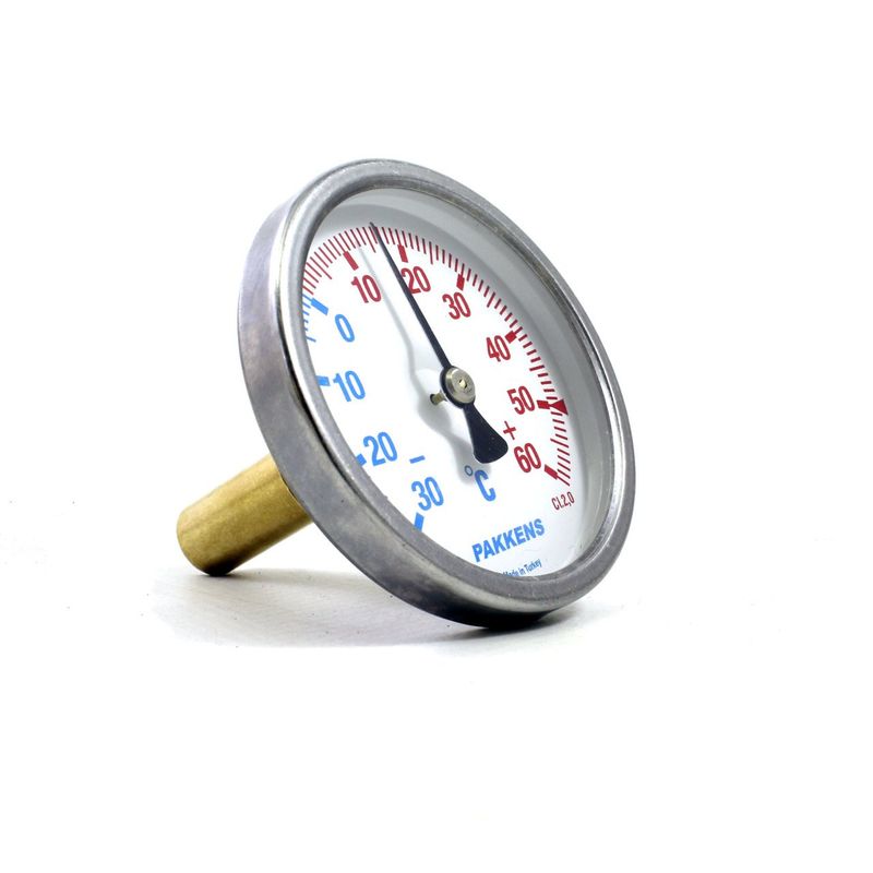 Pakkens Termometre -30+60 °C Çap 63 mm Daldırma Boyu 5 cm Arkadan Bağlantılı G 1/2 inç