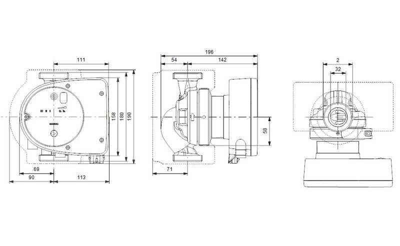 Grundfos MAGNA1 32-80(180 mm) 125-150.000 Kazan İçin Frekans Konvertörlü Sirkülasyon Pompası 8mss 10m³/h