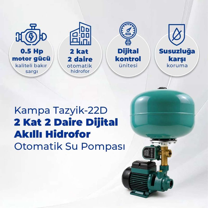 Tazyik-22D 2 Kat 2 Daire Dijital Akıllı Hidrofor- Otomatik Su Pompası