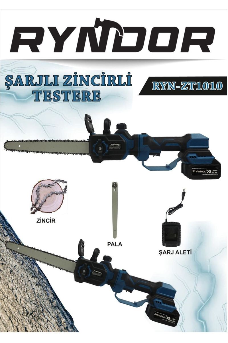 Ryndor RYN-ST1010 Akülü Teleskopik Dal Budama Testeresi 21 V 4 Ah, 12" Pala, Kömürsüz Motor