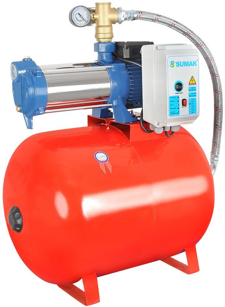 Sumak SYMH8-300/8 Yatay Kademeli Bina Hidroforu 100 Lt Tanklı 14 Kat 20 Daire 220 Volt 3 Hp