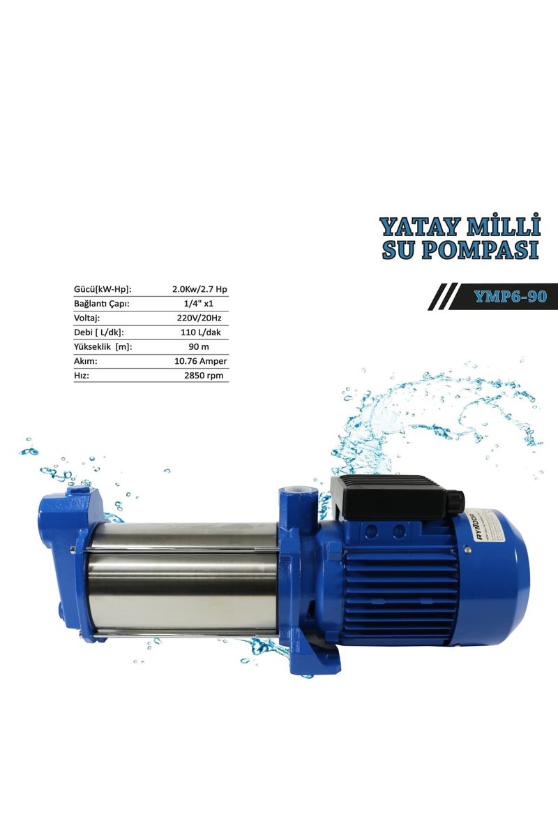 Ryndor YMP6-90 Yatay Milli Kademeli Pompa 2,7 HP 220 V, 90 m 110 L/dk