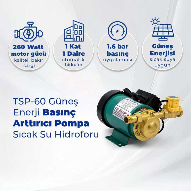 TSP-60 Güneş Enerji Basınç Arttırıcı Pompa, Sıcak Su Hidroforu