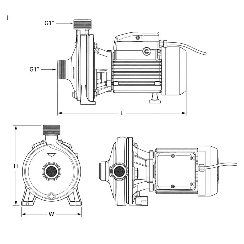Kentaş CPM158 Santrifüj Pompa 1 HP — teknik çizim ve ölçüler