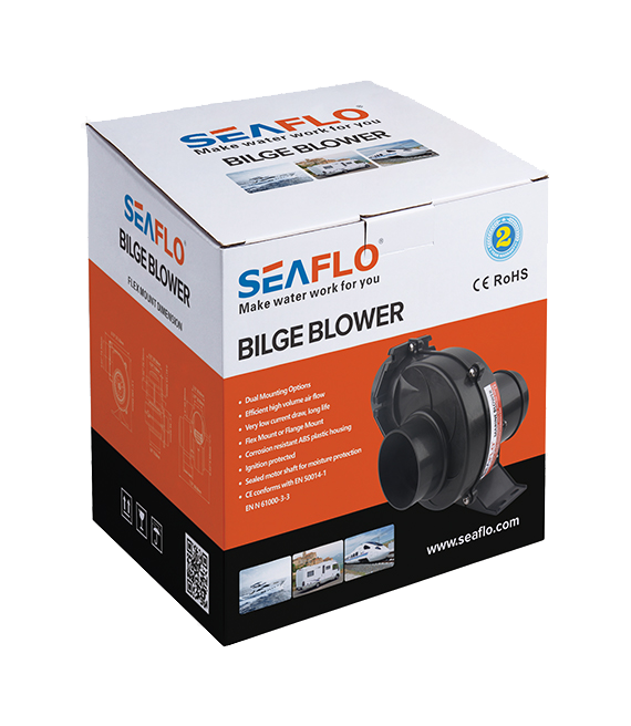 Seaflo SFBB2-130-01 24 Volt 75 mm Blower, Tekne ve Yat Tipi Salyangoz Fan Aspiratör 130cfm