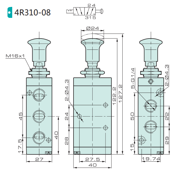 Jelpc 4R310 Pnömatik Yön Kontrol Valfi 5/2 Çekmeli (El Kumandalı)