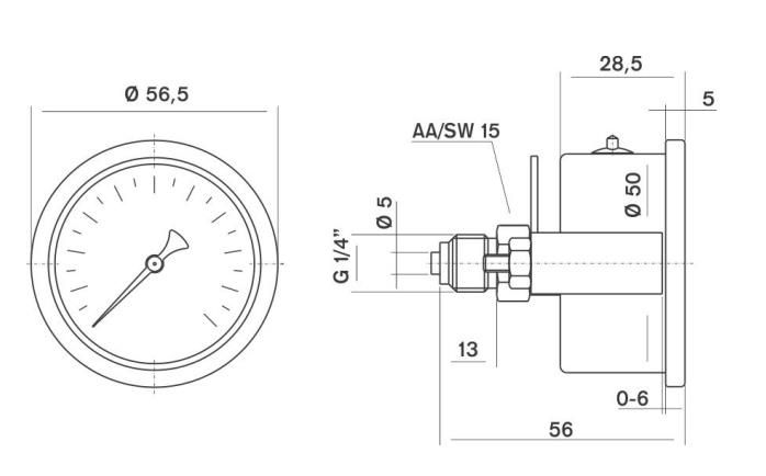 Pakkens 0-2.5 Bar 50 mm Arkadan Bağlantılı Panotipi Gliserinli Manometre G 1/4 inç