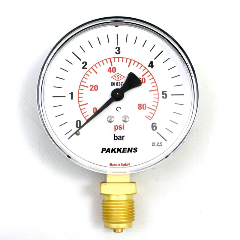 Pakkens 0-6 Bar 100 mm Alttan Bağlantılı Kuru Manometre G 1/2 inç