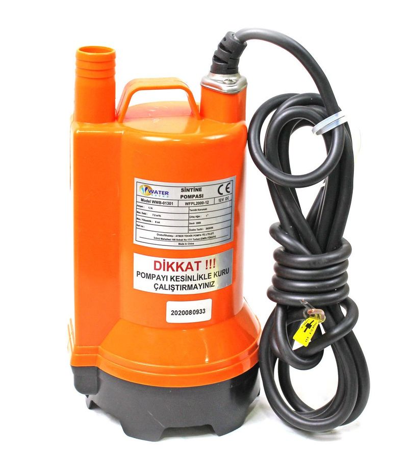 12 Volt DC Drenaj Dalgıç Pompa 7 Mt Yükseklik 7.5 m³/h
