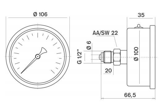 Pakkens 0-1 Bar 100 mm Arkadan Bağlantılı Gliserinli Manometre G 1/2 inç