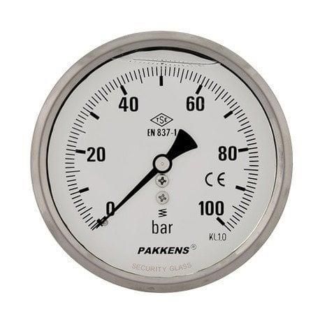 Pakkens 0-1 Bar 100 mm Arkadan Bağlantılı Gliserinli Manometre G 1/2 inç