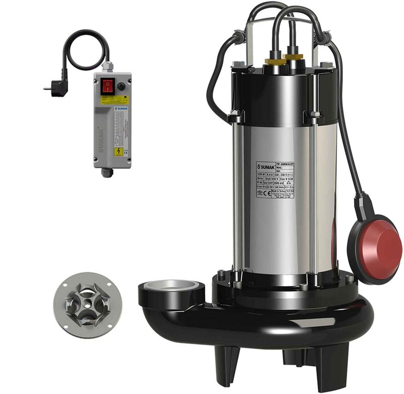 Sumak SBRM 18/2P Parçalayıcı Bıçaklı Foseptik Dalgıç Pompa Monofaze (220V) 1.8 Hp