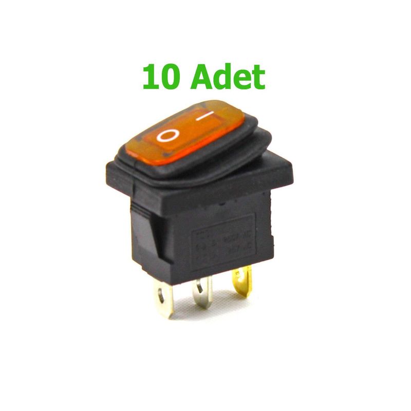 Körüklü Işıklı Anahtar 10 ADET Turuncu, ON-OFF3 Pin - Düğme Buton Switch
