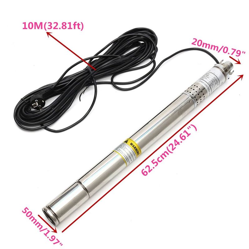 2 inch 50 mm Dış Çap En İnce Dalgıç Pompa 10 Metre Kablolu 180 Watt 55 mss 1 m³/h