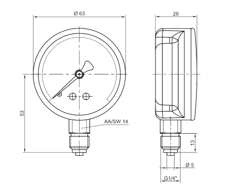 Pakkens Çap 63 0/6 Bar Kuru Tip Basınç Ölçer, Manometre, Basınç Göstergesi 1/4 inch