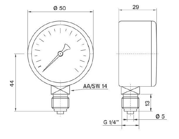 Pakkens Çap 50 0/60 Bar Kuru Tip Basınç Ölçer, Manometre, Basınç Göstergesi 1/4 inch