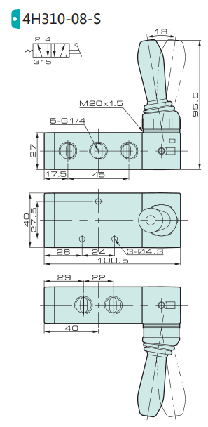 Jelpc 4H310 Pnömatik Yön Kontrol Valfi 5/2 Kol Kumandalı 08-1/4'' - (S) Yaylı