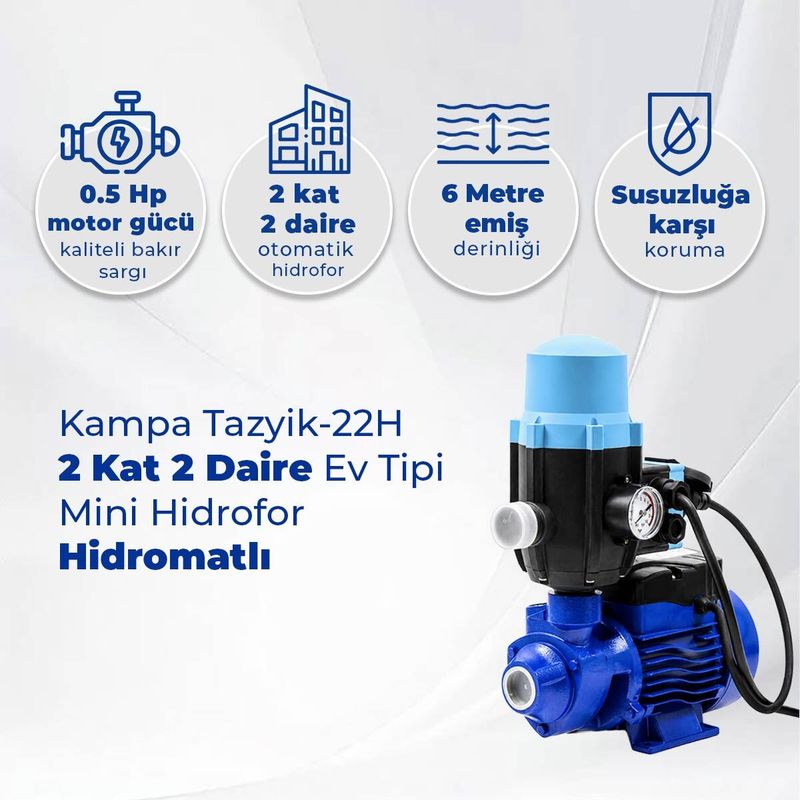 Tazyik-22H 2 Kat 2 Daire Ev Tipi Mini Hidrofor Hidromatlı