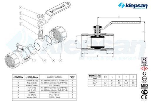 Doğalgaz Vanası MOP 5 TS EN 331 (Kilitli) 1/2''