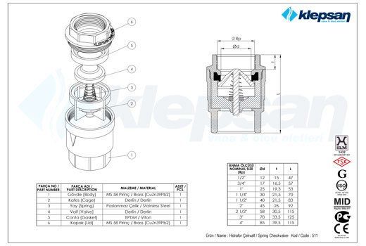 Yaylı Dik Çekvalf (Sessiz Model) 1.1/4''
