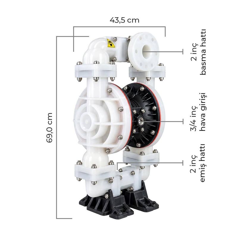 Huge Pump-Günalsan HP20 Plastik Polipropilen Gövdeli Diyaframlı Havalı Pompa 560 Litre/Dakika 7 Bar 2 inch Teflon/Viton