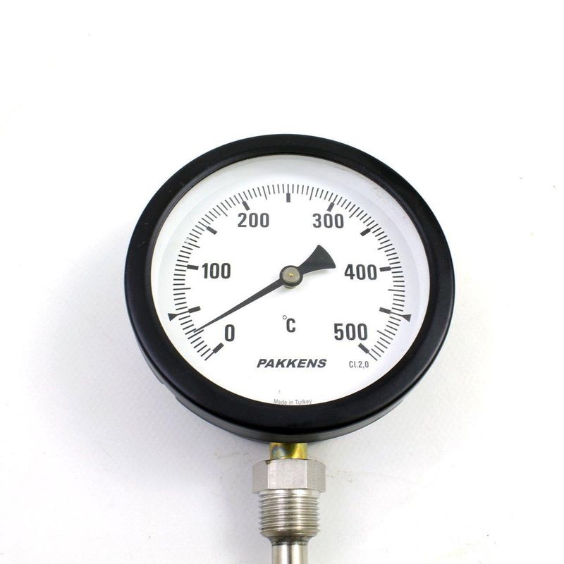 Pakkens Termometre 0-400 °C Çap 100 mm Daldırma Boyu 10 cm Alttan Bağlantılı G 1/2 inç