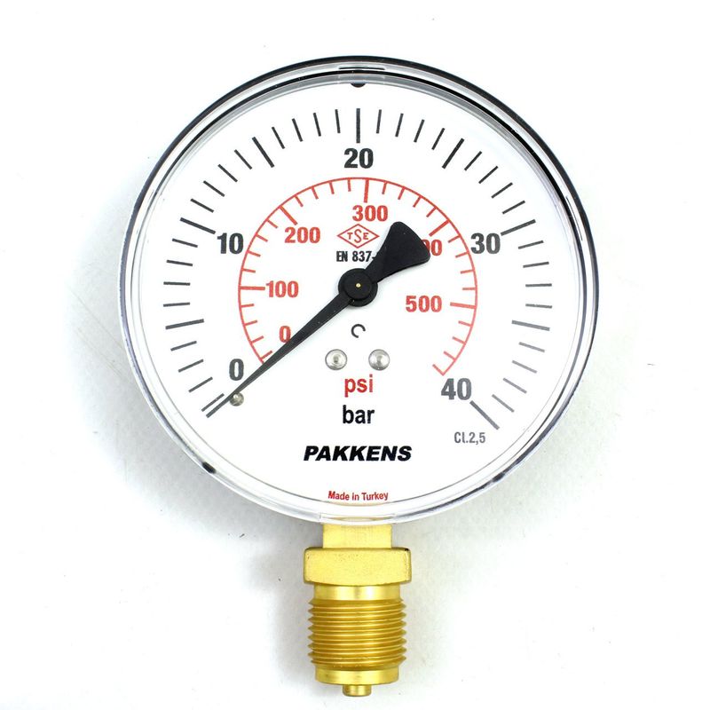 Pakkens 0-40 Bar 160 mm Alttan Bağlantılı Kuru Manometre G 1/2 inç