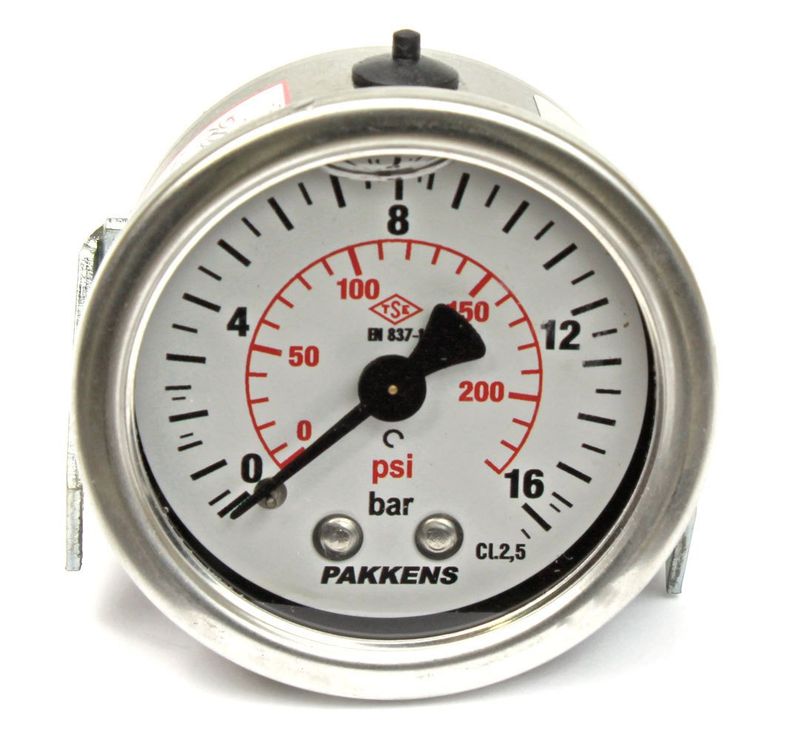 Pakkens 0-16 Bar 50 mm Arkadan Bağlantılı Panotipli Gliserinli Manometre G 1/4 inç