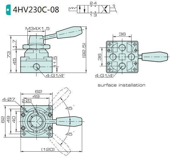 Jelpc 4HV230-C08TCS Pnömatik Yön Kontrol Valfi 4/3 Kol Kumanda