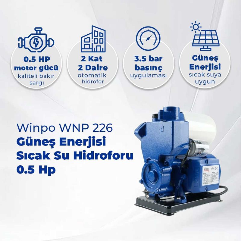 Winpo WNP 226 Güneş Enerjisi Sıcak Su Hidroforu 0.5 Hp