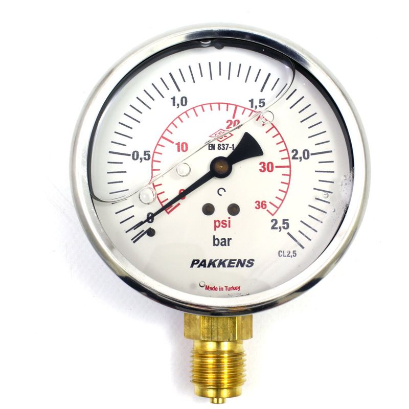 Pakkens 0-2.5 Bar 100 mm Alttan Bağlantılı Gliserinli Manometre G 1/2 inç