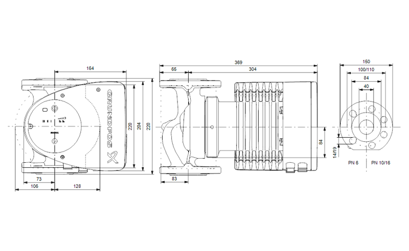 Grundfos MAGNA1 40-100 F(220 mm) 200-300.000 Kazan İçin Frekans Konvertörlü Sirkülasyon Pompası 10mss 21m³/h