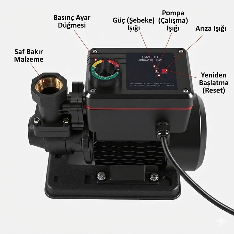 Roza Akıllı Otomatik Sıcak ve Soğuk Su Hidroforu 0,5 Hp 32 mss 35 lt/dk