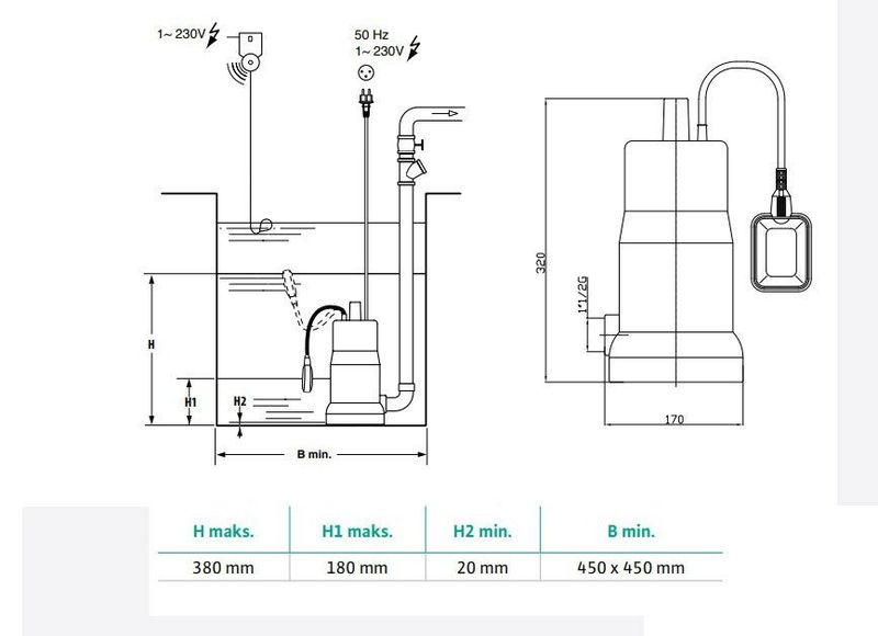 Wilo Drain 10.7 Az Kirli Su Drenaj Dalgıç Pompa 10 Mt. Kablolu Flatörlü 8 mss 9 m³/h 220 Volt