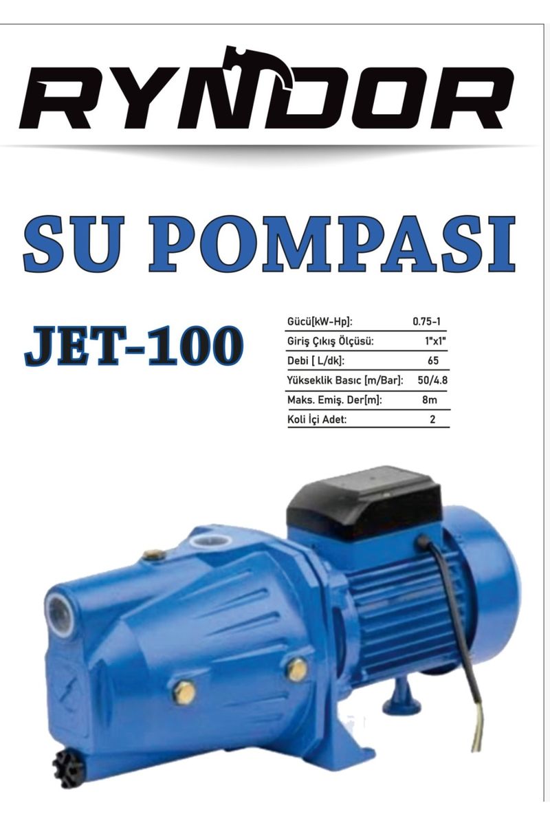 Ryndor JET-100 Jet Pompa 1 HP, 50 m 65 L/dk