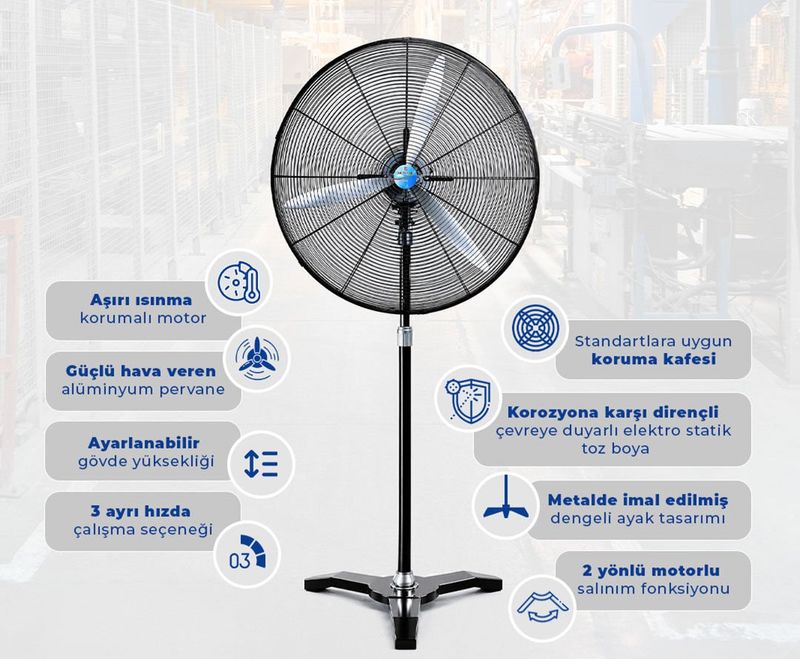 Dündar SV 65 Sanayi Tipi Vantilatör Ayaklı Endüstriyel 65 cm