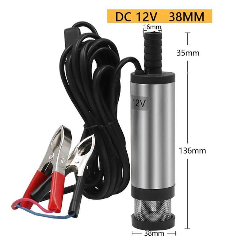 12 Volt Mazot Yağ Aktarma Pompası,Dc Mini Dalgıç Pompa Süzgeçli 38 mm Dış Çap