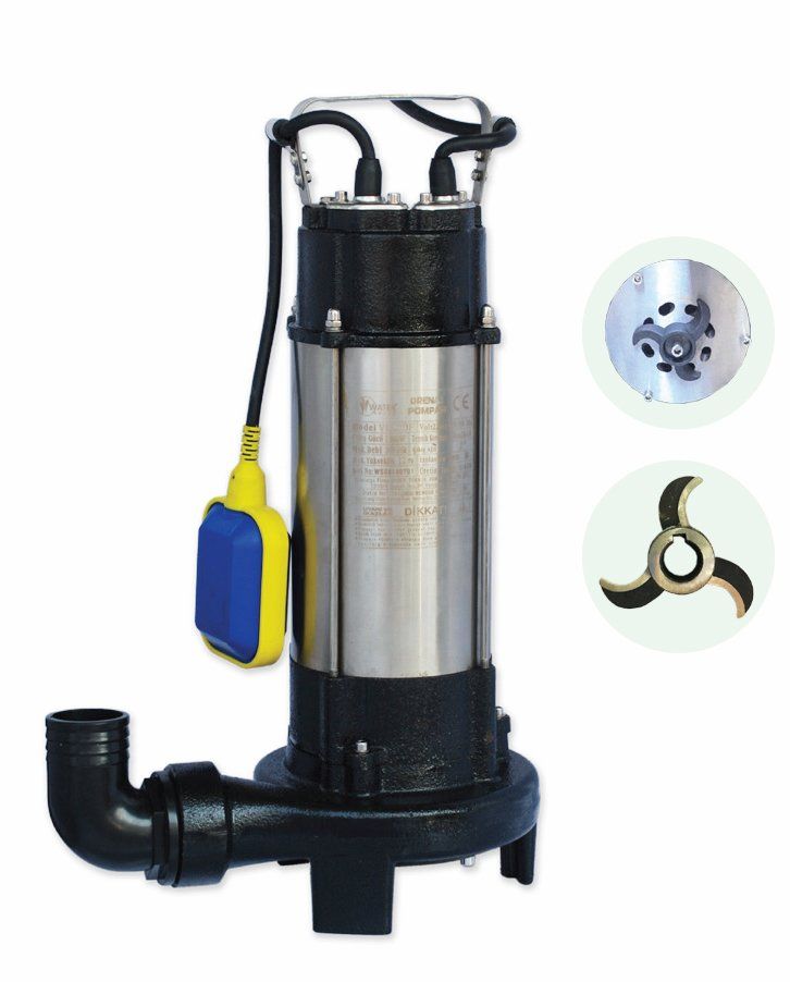 Water Sound V1300DF Bıçaklı Tip Kirli Su Aktarma, Vortex Fanlı Drenaj Dalgıç Pompa 11 mt. Yükseklik 18 m³/h