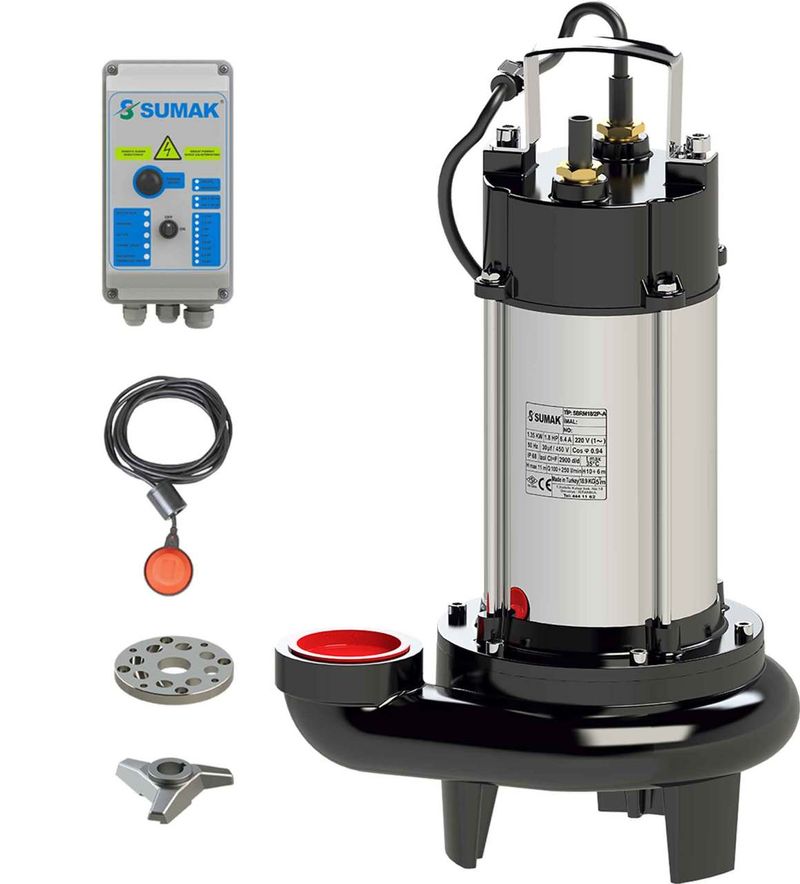 Sumak SBRT 15/2 Bıçaklı Foseptik Dalgıç Pompa Trifaze (380V) 1.5 HP