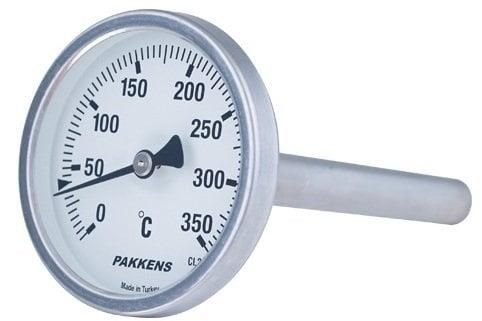 Pakkens Termometre 0-160 °C Çap 63 mm Daldırma Boyu 10 cm Arkadan Bağlantılı G 1/2 inç