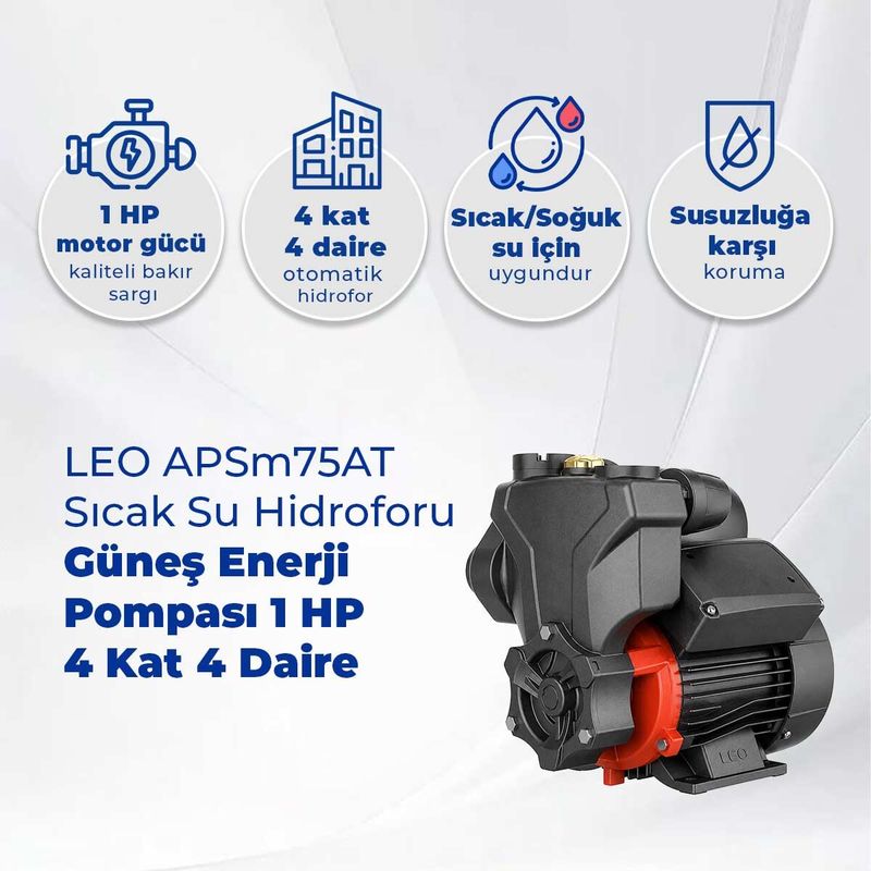 LEO APSm75AT Sıcak Su Hidroforu, Güneş Enerji Pompası 1 HP - 4 Kat 4 Daire