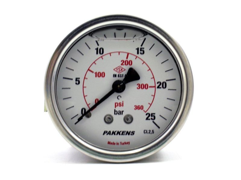 Pakkens 0-25 Bar 100 mm Arkadan Bağlantılı Panotipi Gliserinli Manometre G 1/2 inç
