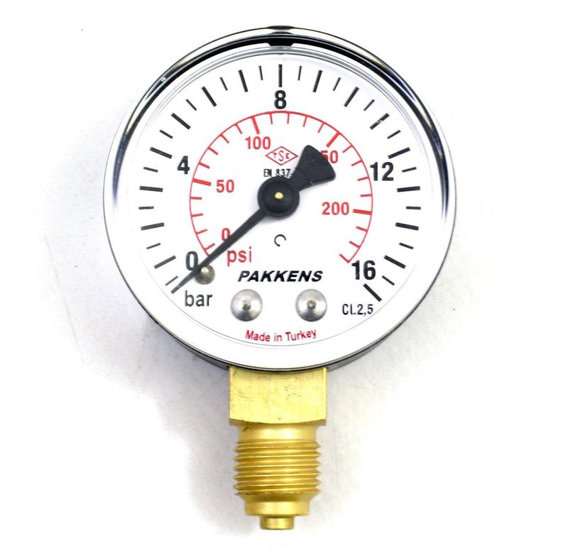 Pakkens Çap 50 0/16 Bar Kuru Tip Basınç Ölçer, Manometre, Basınç Göstergesi 1/4''