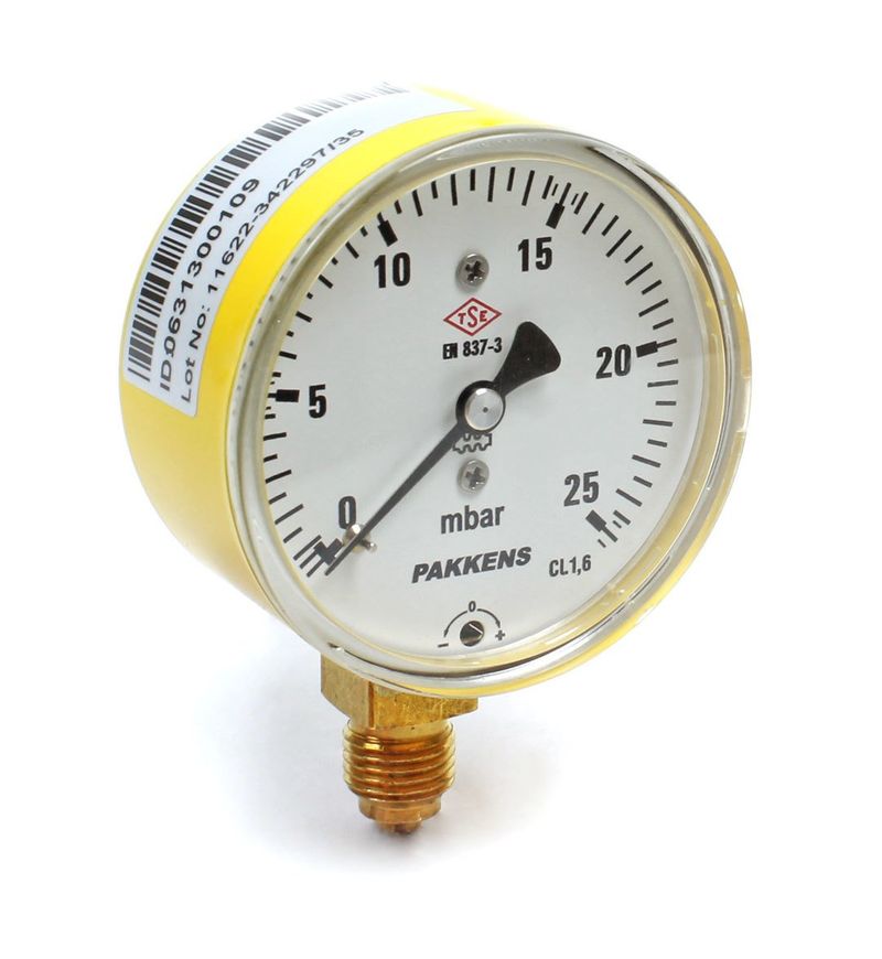 Pakkens 0-25 mBar 63 mm Alttan Bağlantılı Kapsül Diyaframlı Doğalgaz Manometresi CL1,6 G 1/4 inch
