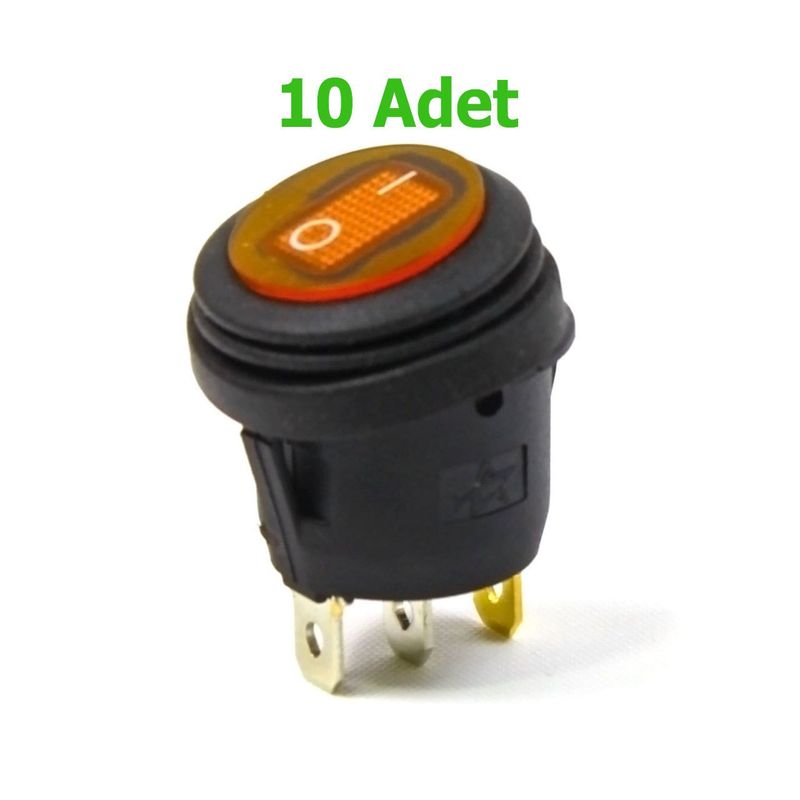 Yuvarlak Körüklü Işıklı Anahtar 10 ADET Turuncu, ON-OFF3 Pin - Düğme Buton Switch