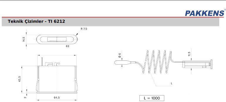Pakkens 62x12 mm 0/+120 °C Arkadan Bağlantılı Gazlı Termometre 1mt Kapiler Boyu